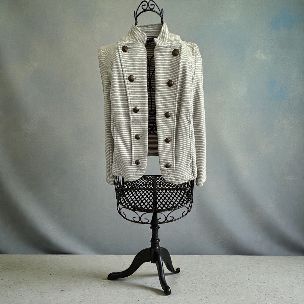 Tommy Hilfiger grey and white striped  jacket with long sleeves size M